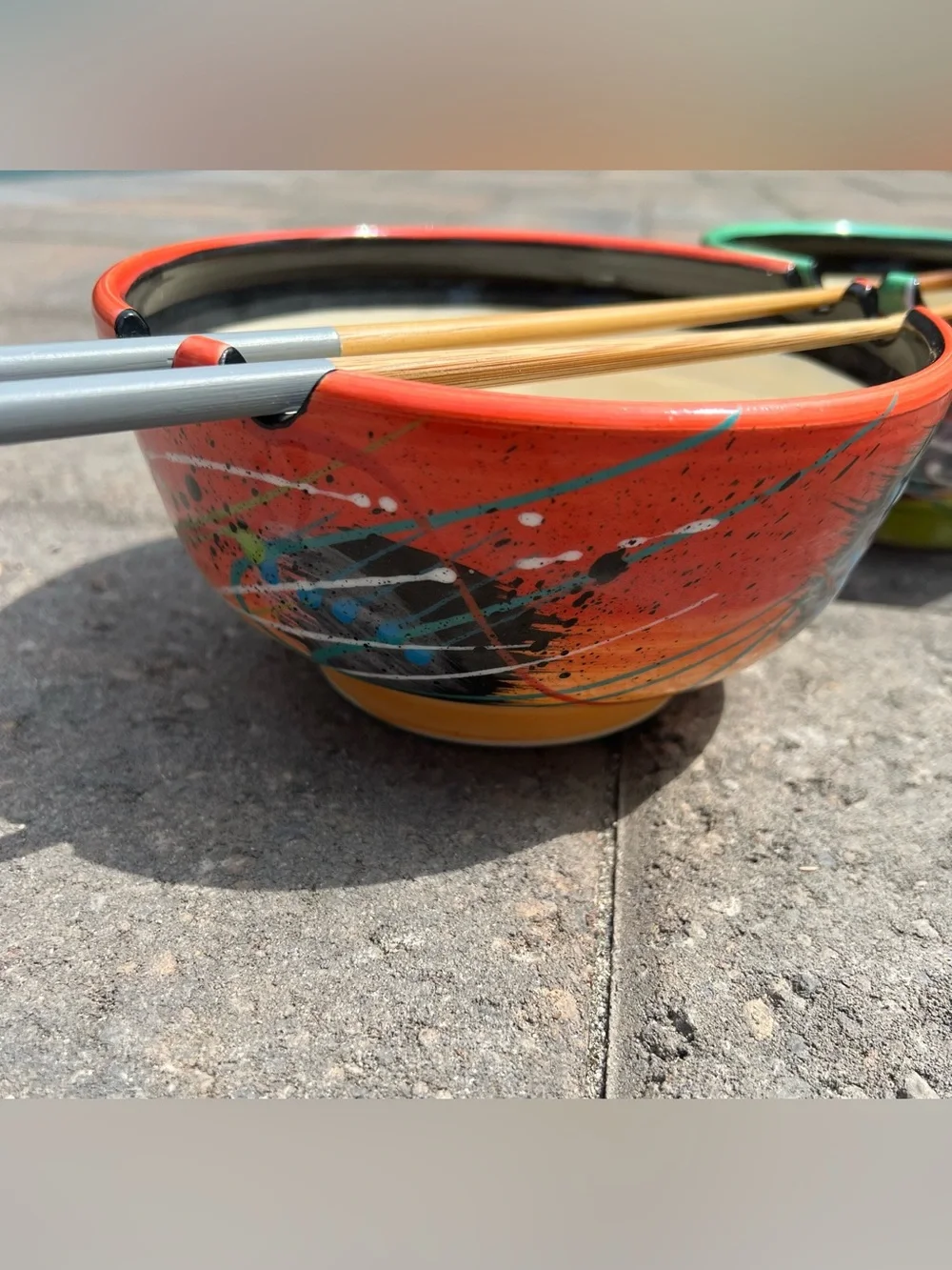 Handmade Ramen Bowl Set — Teal & Red, Artist Signe